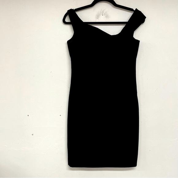 Black Halo Black Bodycon Mini Dress Womens 6 Jackie O Asymmetrical Iconic Preppy - Picture 1 of 10